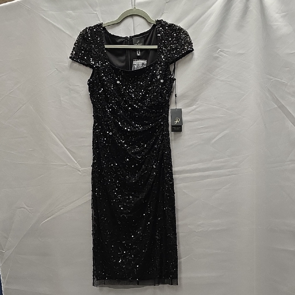 Adrianna Papell Black Sequin Midi Dress